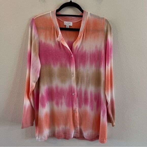 Mud pie Cardigan Tie Dye Size S/M Pink Orange Button Front light weight - Picture 1 of 4